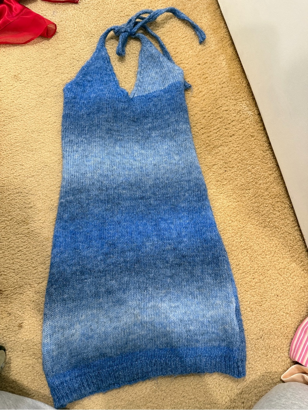 Gradient Blue Knit Halter Dress